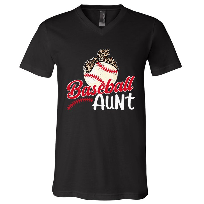 Baseball Aunt Of A Baseball Player Aunt Baseball Auntie V-Neck T-Shirt