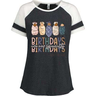 Birthdays Are Our Specialty L&D Nurse Nursing Birthday Enza Ladies Jersey Colorblock Tee