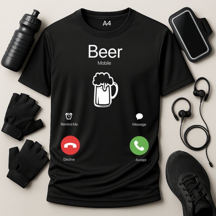 Beer Answer Or Decline Mobil Phone Funny Cooling Performance Crew T-Shirt