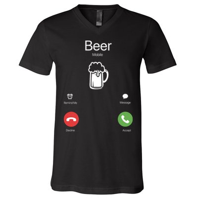 Beer Answer Or Decline Mobil Phone Funny V-Neck T-Shirt