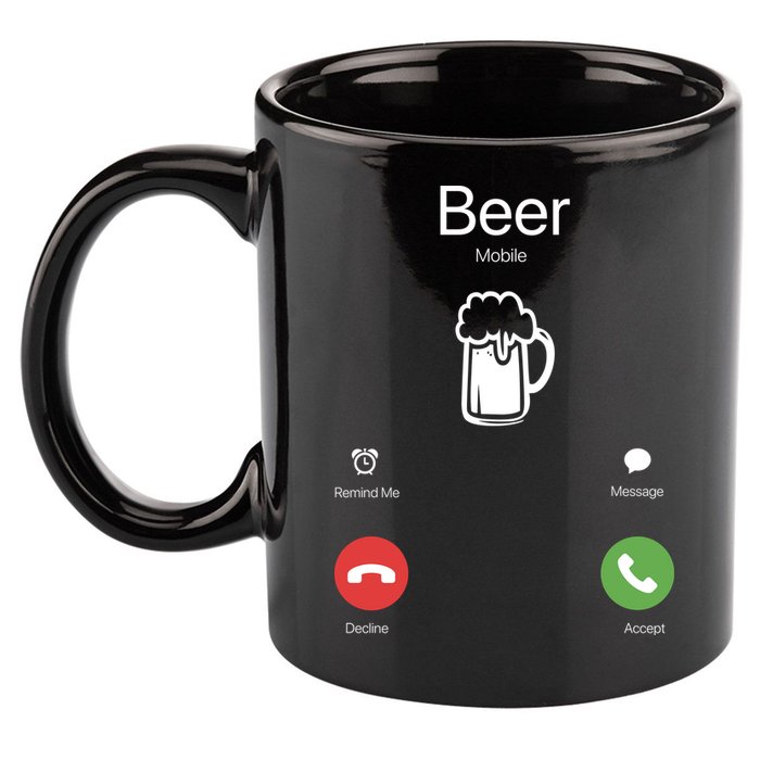 Beer Answer Or Decline Mobil Phone Funny 11oz C Handle Ceramic Mug