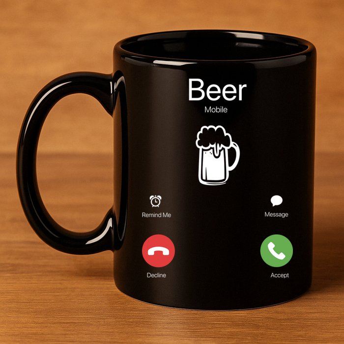 Beer Answer Or Decline Mobil Phone Funny 11oz C Handle Ceramic Mug
