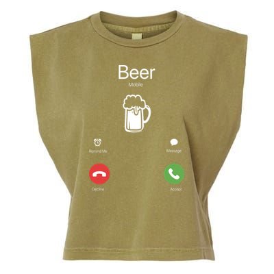 Beer Answer Or Decline Mobil Phone Funny Garment-Dyed Women's Muscle Tee