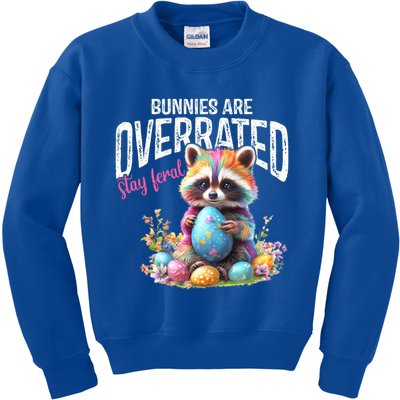 Bunnies Are Overrated Stay Feral Raccoon Easter Day Kids Sweatshirt