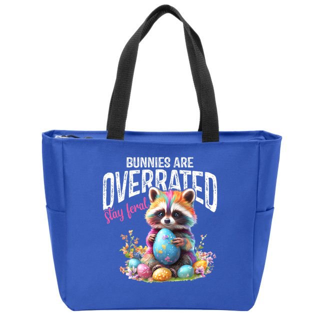 Bunnies Are Overrated Stay Feral Raccoon Easter Day Zip Tote Bag