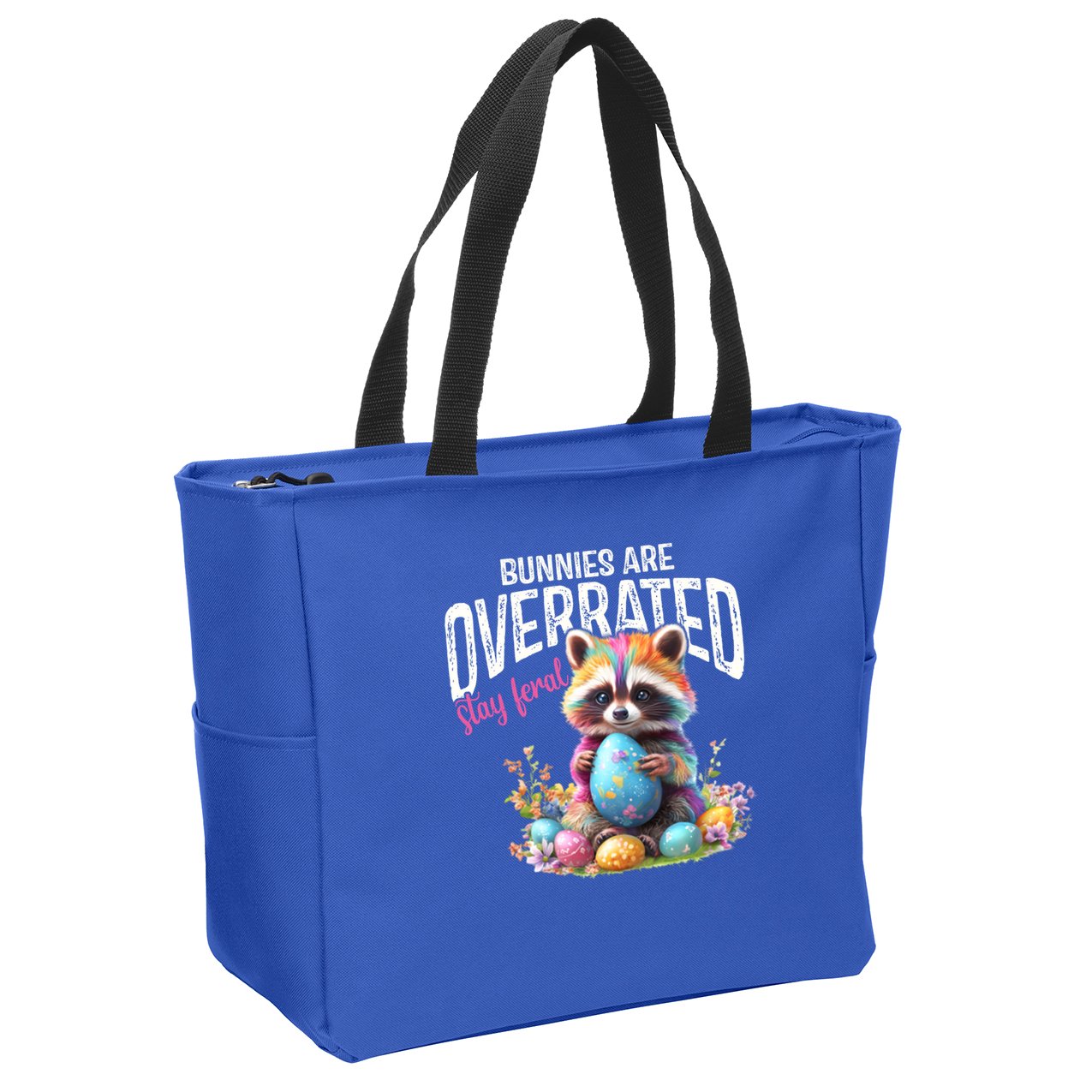 Bunnies Are Overrated Stay Feral Raccoon Easter Day Zip Tote Bag