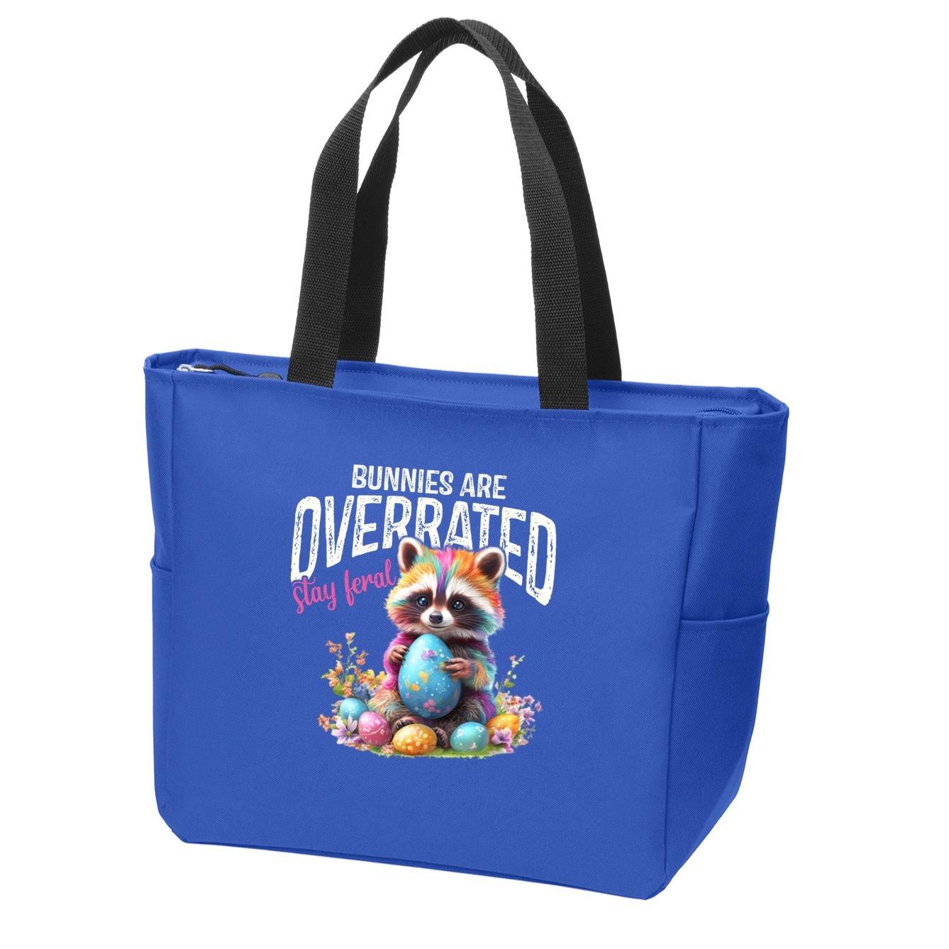 Bunnies Are Overrated Stay Feral Raccoon Easter Day Zip Tote Bag