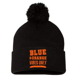 Blue And Orange Game Day Pom Pom 12in Knit Beanie