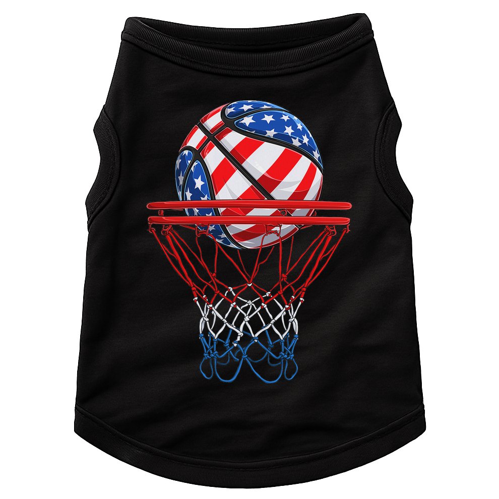 Basketball American Patriotic 4th Of July Us Flag Doggie Tank