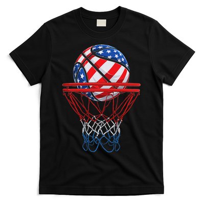 Basketball American Patriotic 4th Of July Us Flag T-Shirt