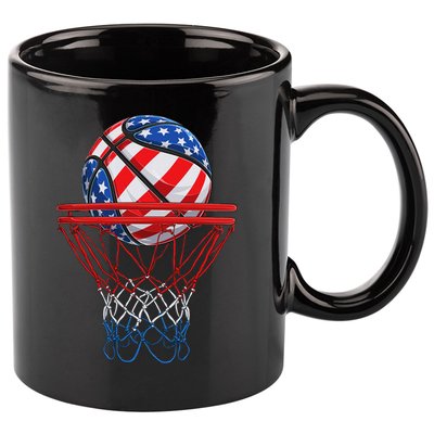 Basketball American Patriotic 4th Of July Us Flag 11oz C Handle Ceramic Mug
