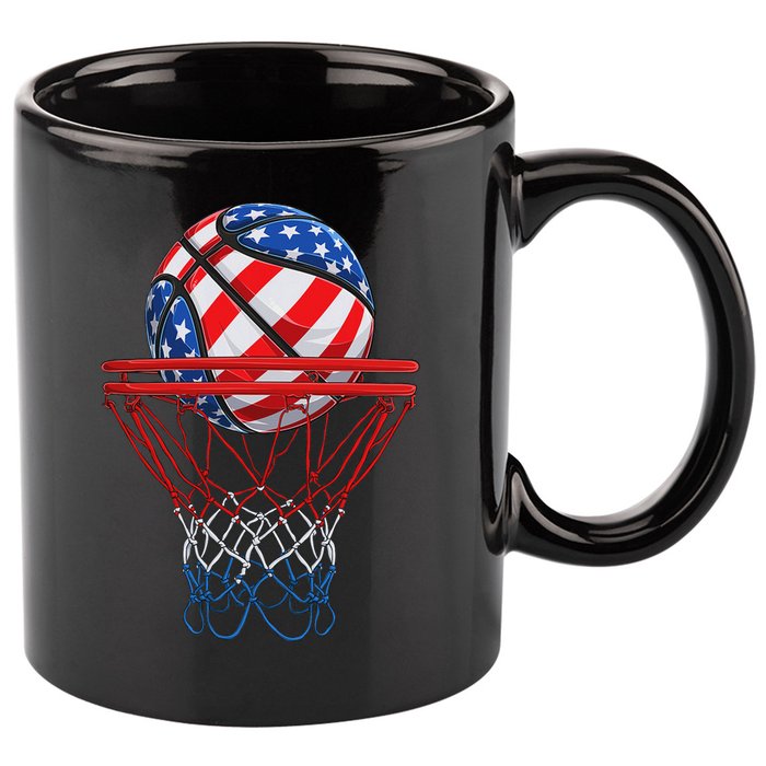 Basketball American Patriotic 4th Of July Us Flag 11oz C Handle Ceramic Mug