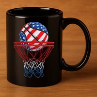 Basketball American Patriotic 4th Of July Us Flag 11oz C Handle Ceramic Mug