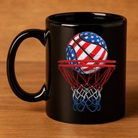Basketball American Patriotic 4th Of July Us Flag 11oz C Handle Ceramic Mug