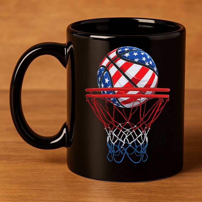 Basketball American Patriotic 4th Of July Us Flag 11oz C Handle Ceramic Mug