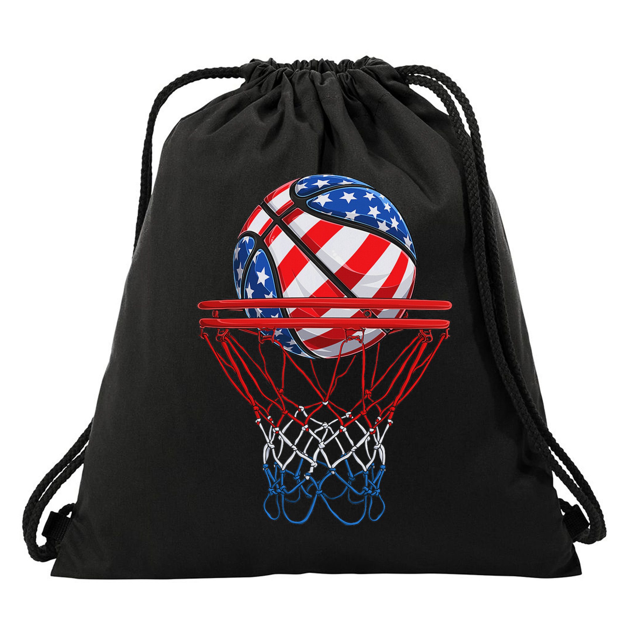 Basketball American Patriotic 4th Of July Us Flag Drawstring Bag