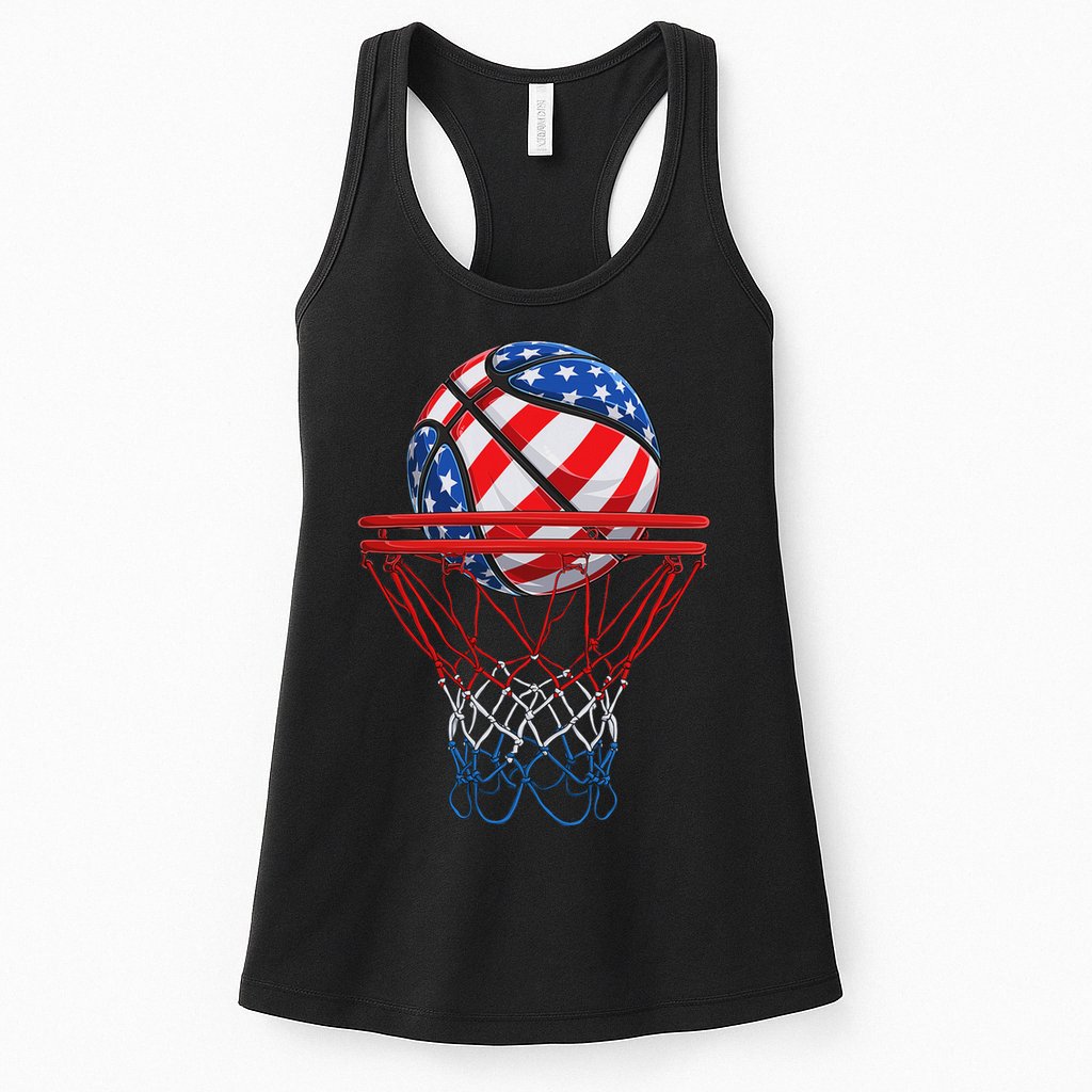 Basketball American Patriotic 4th Of July Us Flag Womens Tank Top