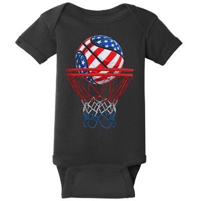 Basketball American Patriotic 4th Of July Us Flag Baby Bodysuit