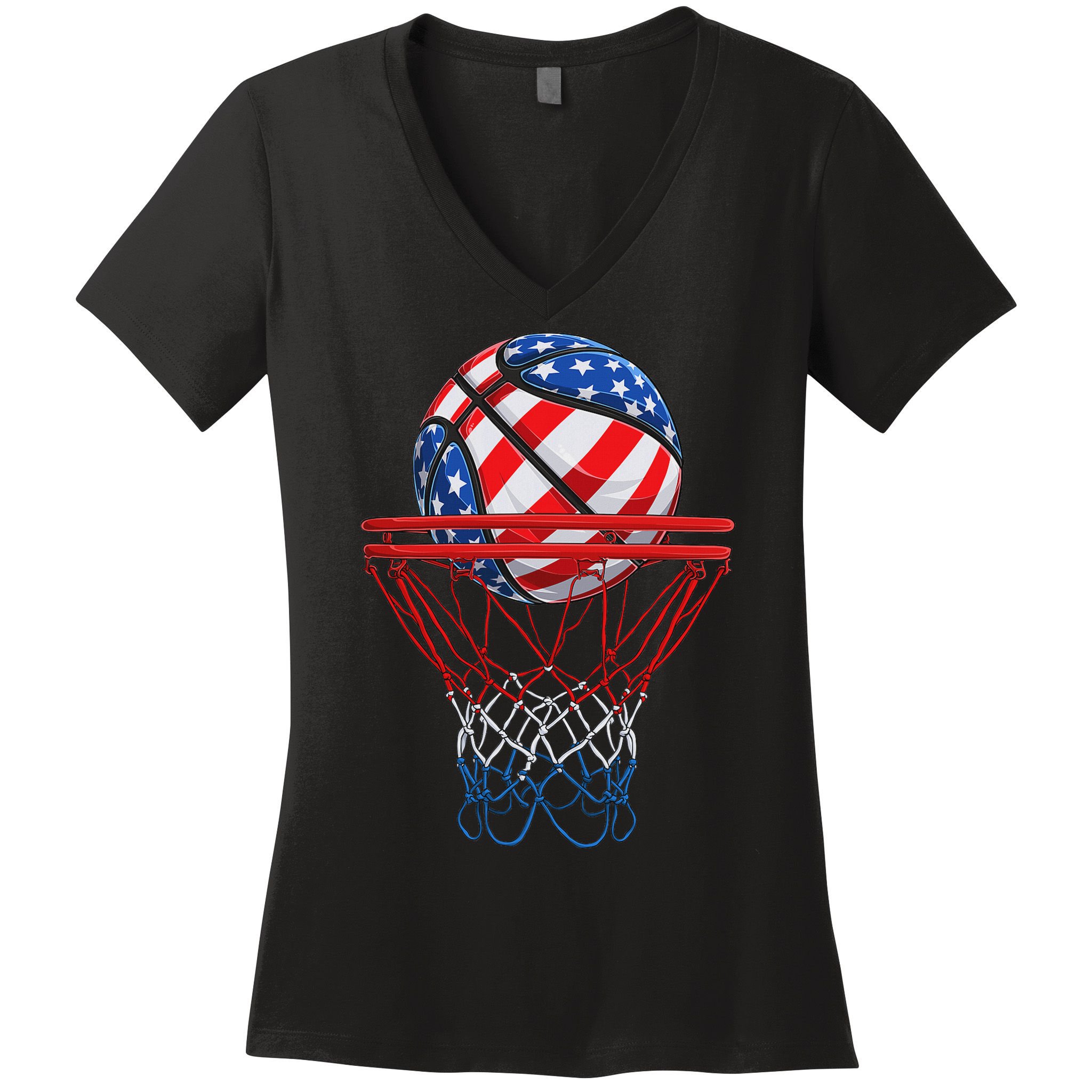 Basketball American Patriotic 4th Of July Us Flag Women's V-Neck T-Shirt