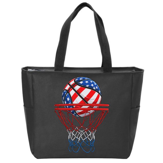 Basketball American Patriotic 4th Of July Us Flag Zip Tote Bag