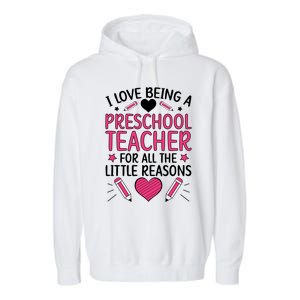 Being A Preschool Teacher Valentines Day Preschool Teaching Gift Garment-Dyed Fleece Hoodie