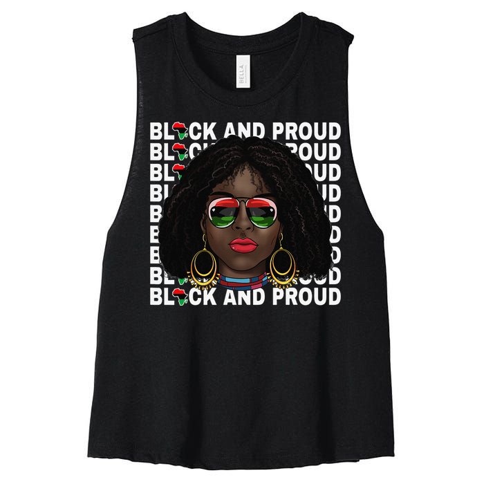 Black and Proud Melanin Black History Juneteenth 1865 Women's Racerback Cropped Tank