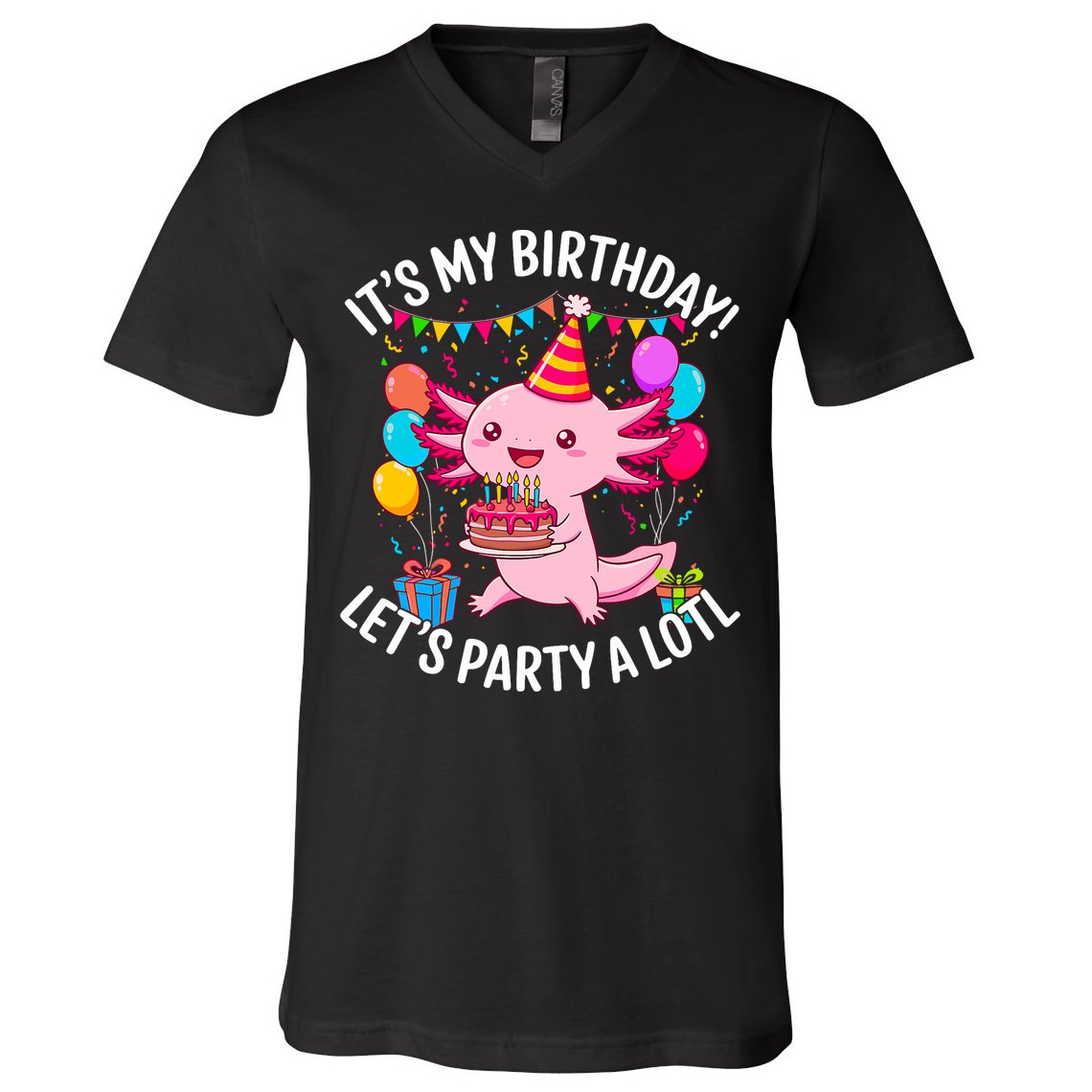 Birthday Axolotl Party Kawaii Axolotl  V-Neck T-Shirt