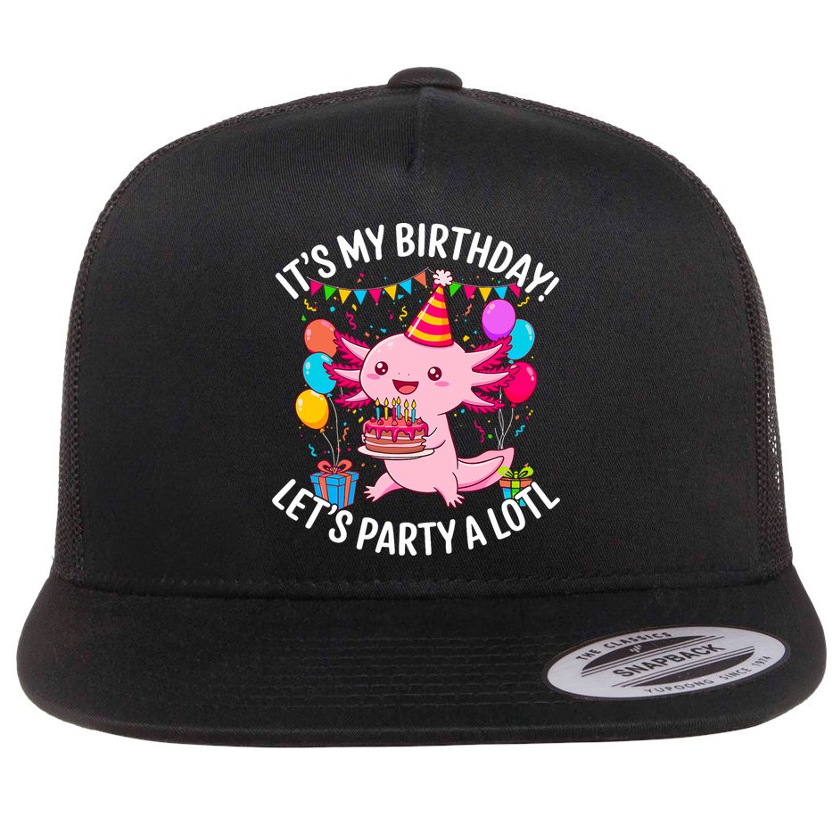 Birthday Axolotl Party Kawaii Axolotl  Flat Bill Trucker Hat