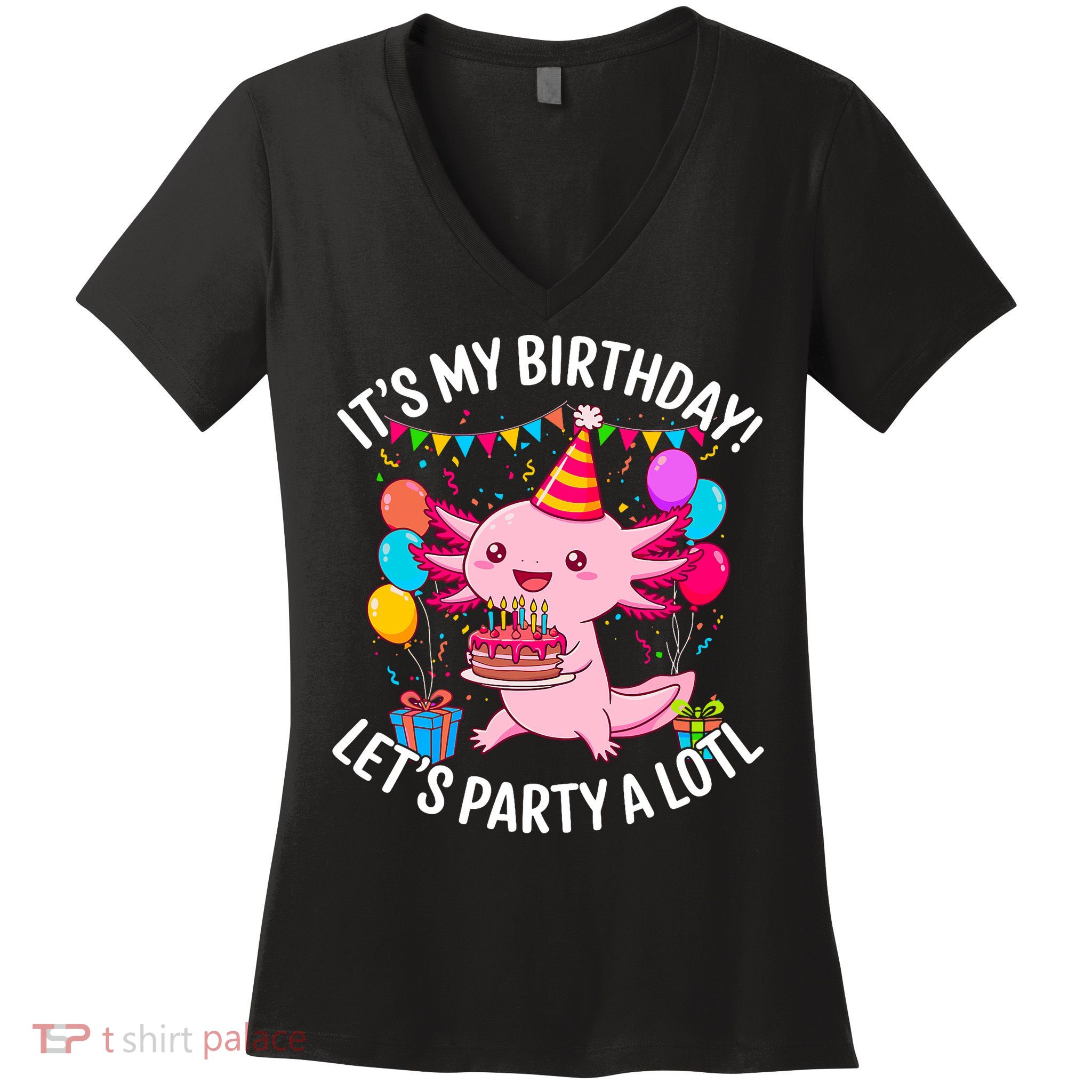 Birthday Axolotl Party Kawaii Axolotl  Women's V-Neck T-Shirt