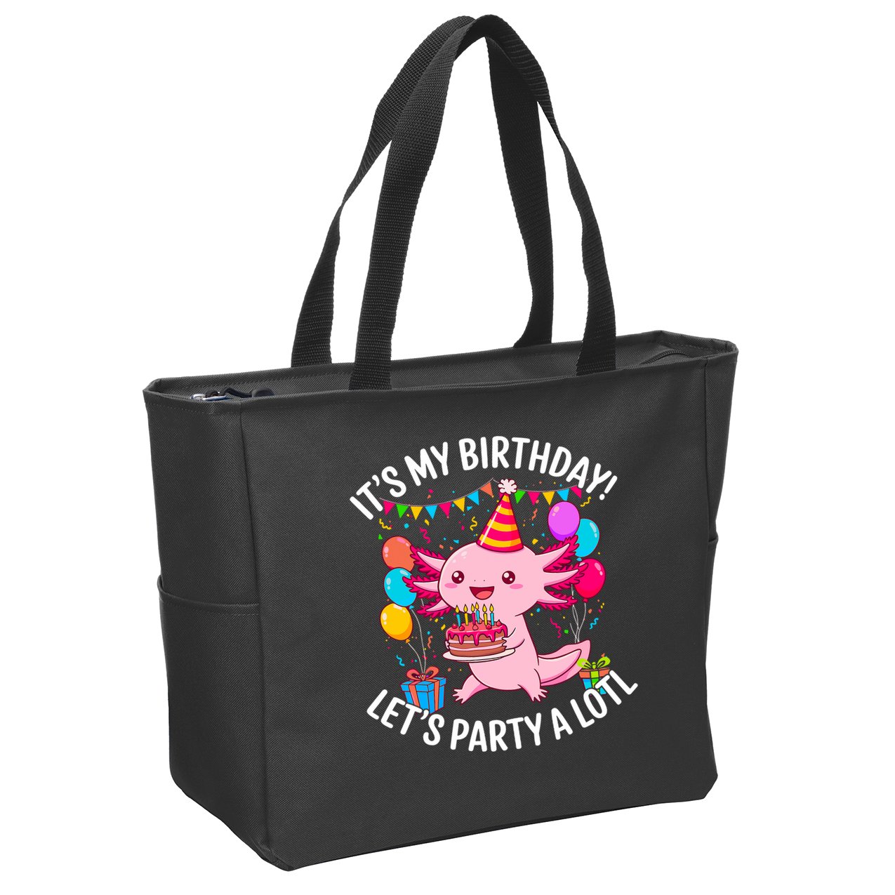 Birthday Axolotl Party Kawaii Axolotl  Zip Tote Bag