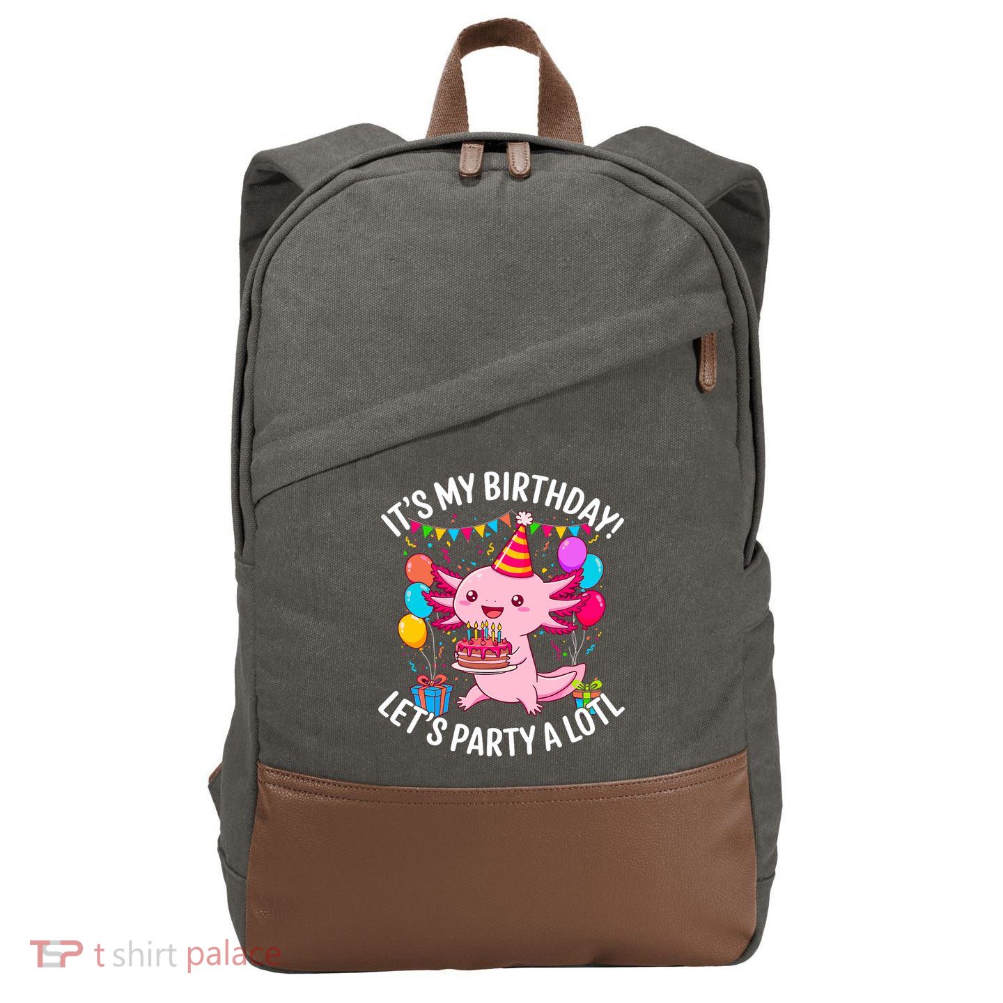 Birthday Axolotl Party Kawaii Axolotl  Cotton Canvas Backpack