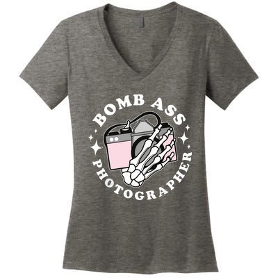 Bomb Ass Photographer Groovy Women's V-Neck T-Shirt