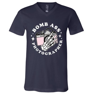 Bomb Ass Photographer Groovy V-Neck T-Shirt