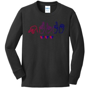 Bisexual ASL Pride Bi Sign Langauge Bisexuality Outfit Kids Long Sleeve Shirt