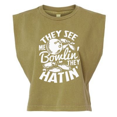 Bowling Alley Pins Spare Strike Garment-Dyed Women's Muscle Tee