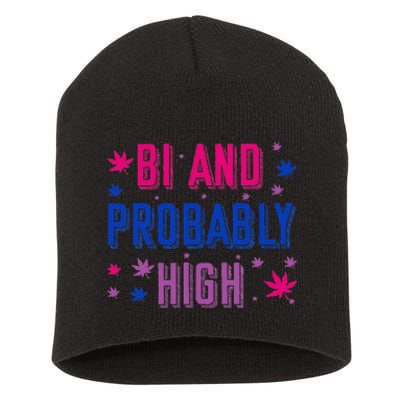 Bi And Probably High Bisexual Pothead Weed Weed Lovers Gift Short Acrylic Beanie