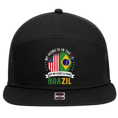 Brazilian American Patriot Heart is from Brazil Flag 7 Panel Mesh Trucker Snapback Hat