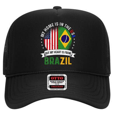 Brazilian American Patriot Heart is from Brazil Flag High Crown Mesh Back Trucker Hat