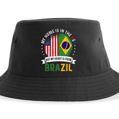 Brazilian American Patriot Heart is from Brazil Flag Sustainable Bucket Hat