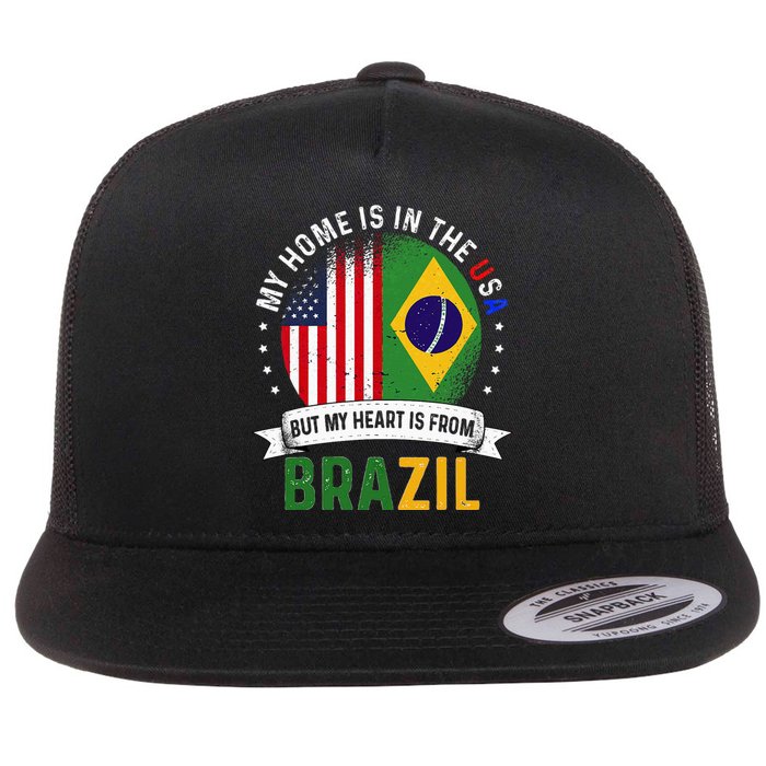 Brazilian American Patriot Heart is from Brazil Flag Flat Bill Trucker Hat