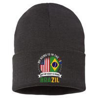 Brazilian American Patriot Heart is from Brazil Flag Sustainable Knit Beanie