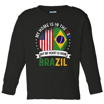 Brazilian American Patriot Heart is from Brazil Flag Toddler Long Sleeve Shirt