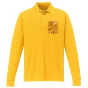 Books And Pumpkin Spice Fall Performance Long Sleeve Polo