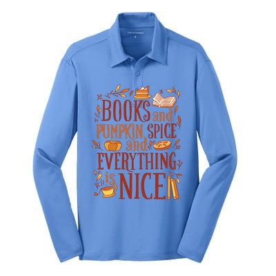 Books And Pumpkin Spice Fall Silk Touch Performance Long Sleeve Polo