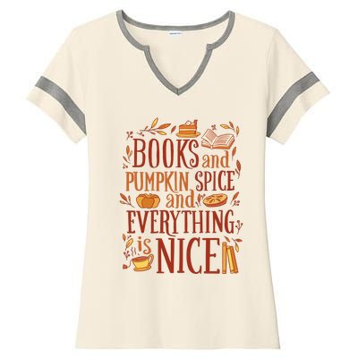 Books And Pumpkin Spice Fall Ladies Halftime Notch Neck Tee