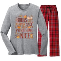 Books And Pumpkin Spice Fall Women's Long Sleeve Flannel Pajama Set 