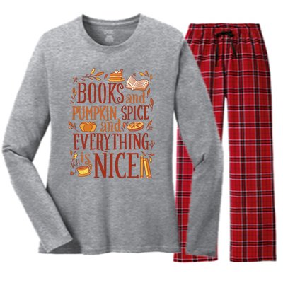 Books And Pumpkin Spice Fall Women's Long Sleeve Flannel Pajama Set 