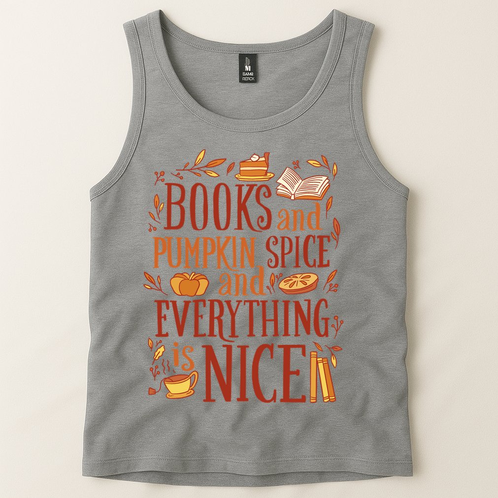 Books And Pumpkin Spice Fall Tank Top