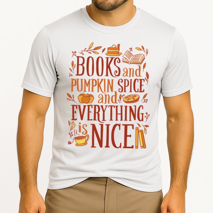 Books And Pumpkin Spice Fall Cooling Performance Crew T-Shirt