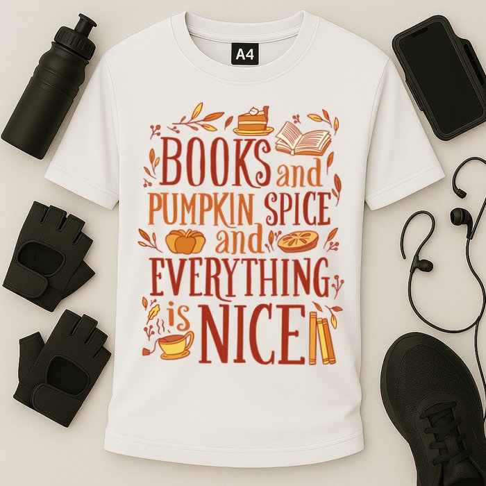 Books And Pumpkin Spice Fall Cooling Performance Crew T-Shirt